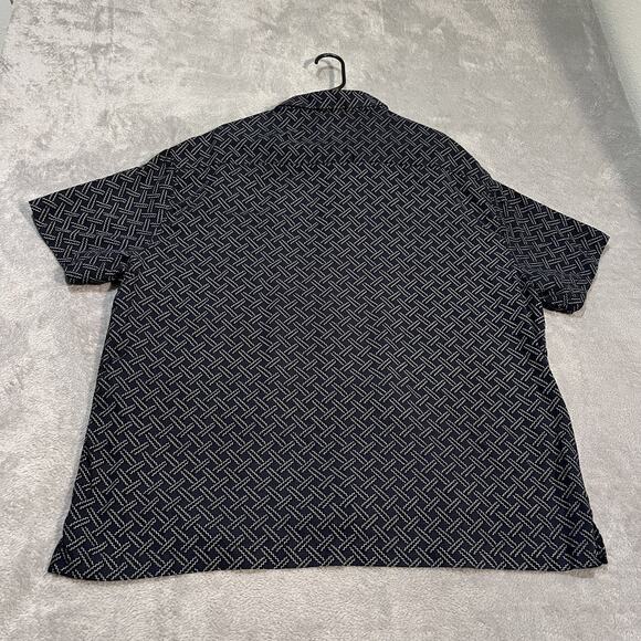 Nat Nast Shirt Mens 2XL Blue White Geometric Silk Cotton Short Sleeve Button Up - Picture 8 of 9